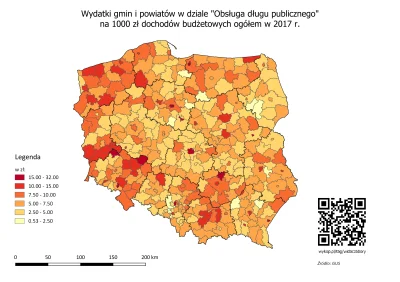 czarnobiaua - Wydatki gmin i powiatów w dziale "Obsługa długu publicznego" na 1000 zł...