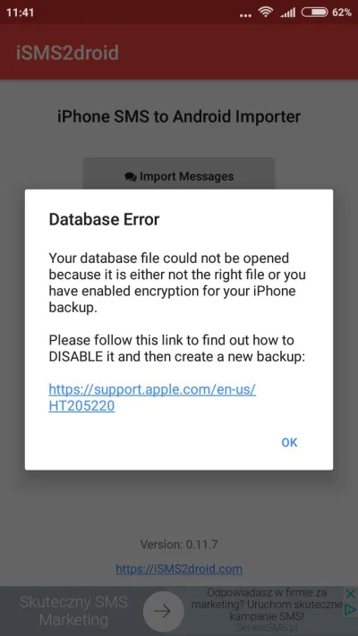 nowymax - Witam, chciałem przenieść sms z iphona na androida, ale wyświetla mi się ta...