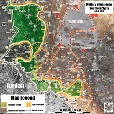 60groszyzawpis - Najnowsza mapa syrtuacji w prowincji Daraa.

Czerwoną przerywaną l...