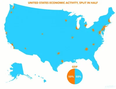 BrodzacywZbozowej - Mapa pokazująca, że połowa PKB USA pochodzi z 23 obszarów zaznacz...