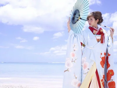 ama-japan - W kimonie na plaży #japonki #azjatki #ladnapani #japonia