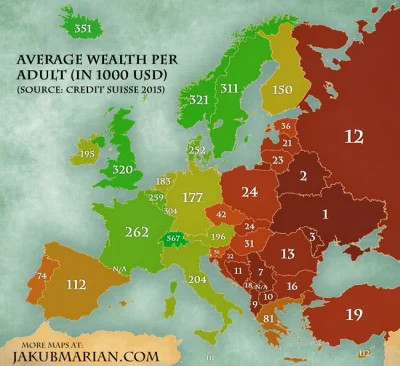 johanlaidoner - Bogactwo/osobę w Europie.
Mapa opracowywana przez CreditSuisse na po...