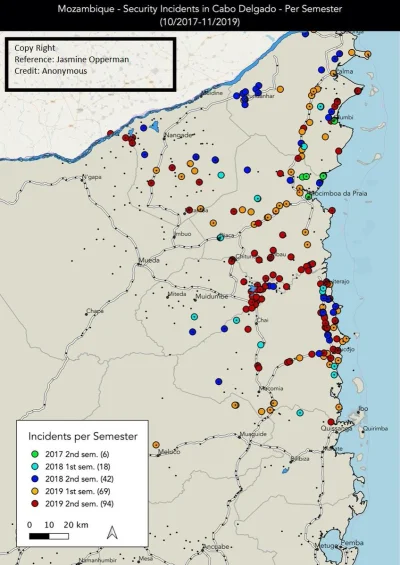 K.....e - Mapa atakow w Mozambiku.
Od pazdziernika 2017 do Listopada 2019.

W Moza...