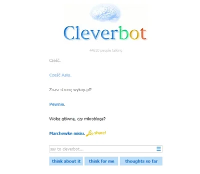 M.....i - #cleverbot #tylkomarchewka (?) ( ͡º ͜ʖ͡º)

SPOILER