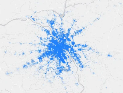 Zaliwaja - Aglomeracja warszawska.
Każda niebieska kropka oznacza punkt z którego uży...