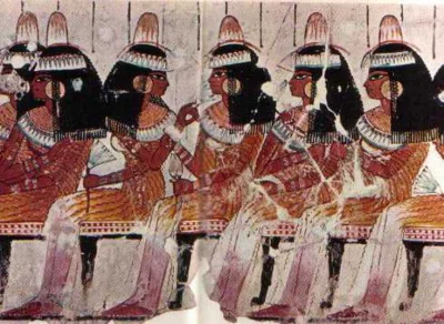 myrmekochoria - Starożytne Egipcjanki ze stożkami zapachowymi na głowach uczestniczą ...