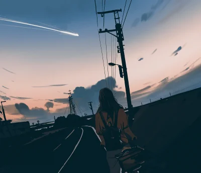 Azur88 - #randomanimeshit #anime #oryginalcharacter #brownhair #bicycle #sundown #eve...