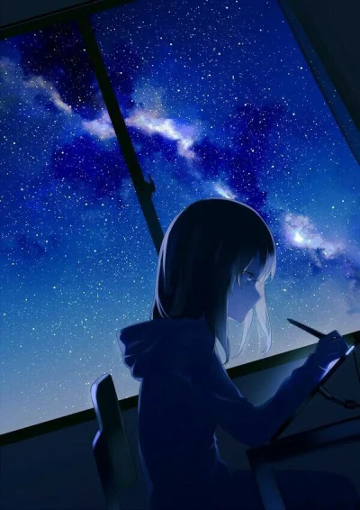 mleko23 - #randomanimeshit #sky #girl #night #stars #drawing #anime