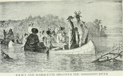 G.....P - Marquette i Jolliet odkrywają rzekę Missisipi (rysunek z 1906)