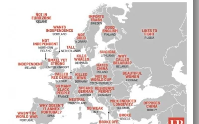 s.....g - Mapka mająca przedstawiać chińskie stereotypy na temat poszczególnych państ...