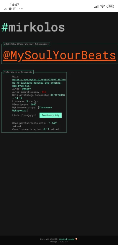 miboy - Sorki ale jest jakiś błąd na mirkorandom i zrobiłem przez https://mirkolos.pw...