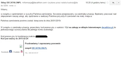 Jaqp - Miły gest ze strony sklepu. Zamówiłem kijki na Decathlonie 21.01, miała dojść ...