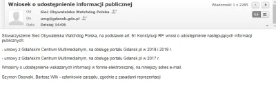 Watchdog_Polska - @arczer Od nas poszedł taki wniosek:
Stowarzyszenie Sieć Obywatels...