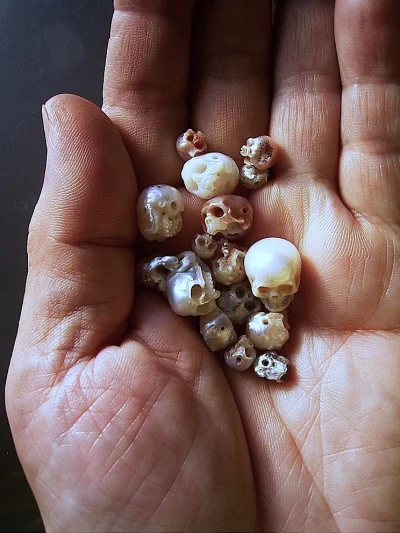 quiksilver - Wyrzeźbione czaszki w perłach 

#sztuka #ciekawostki #perly