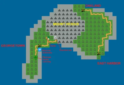 lacuna - Poglądowa mapa wyspy. Pomiędzy Georgetown a East Harbor jest 40 km w linii p...