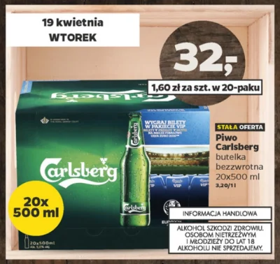 XpruF - Już jutro w sklepie netto piwo carlsberg w cenie 32zł za 20 butelek (bezzwrot...