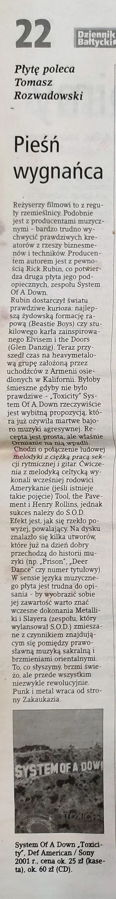 tomilipin - Pieśń wygnańca
Recenzja albumu Toxicity autorstwa System of a Down z 30 ...