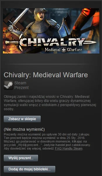 TesknieZaKotem - Hej Mirunie,
mam do oddania grę Chivalry: Medieval Warfare na #stea...