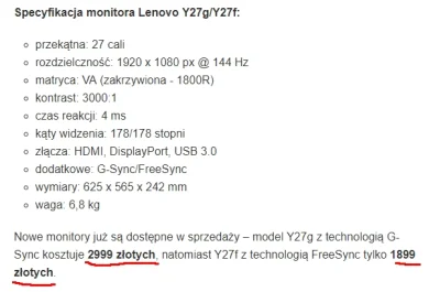 Raider0001 - @boltzmann: g-sync 200$ * 3.6345 = 726,9zł dodać VAT = 894,087PLN