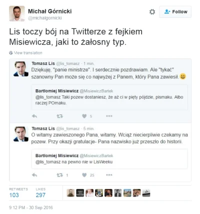 LaPetit - Tomasz Lis #!$%@? na twitterze w fejkowe konto Misiewicza.
Jestem poważnym...