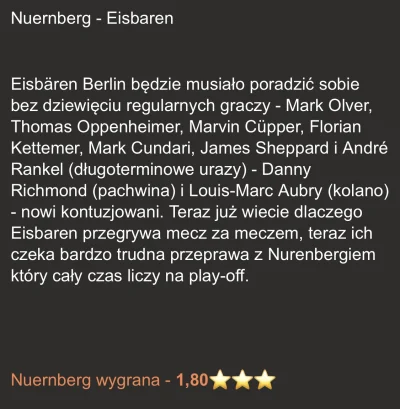 BettingClub - Eisbaren bez 9 regularnych zawodników