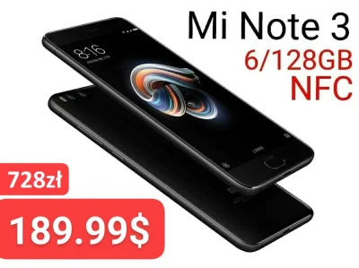 sebekss - Tylko 189,99$ [728zł] za Xiaomi Mi Note 3 6/128GB z Gearbest❗
Tylko 187,82...