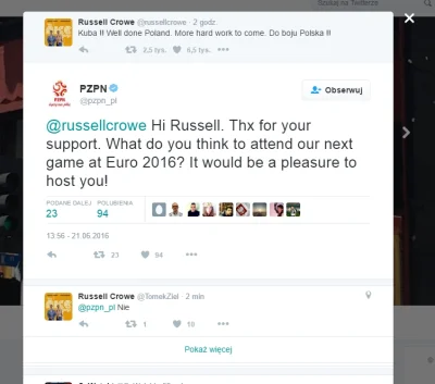 MozeSuker - #Euro2016 Nie wyszło :D

https://twitter.com/pzpn_pl/status/74535985290...