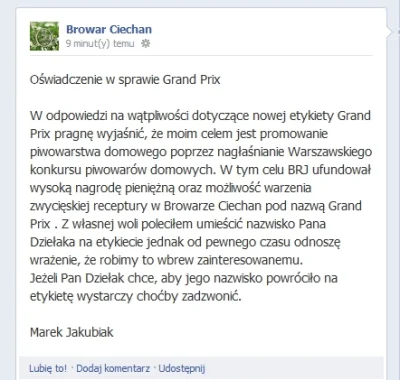 J.....3 - Odpowiedź Ciechana na facebooku.