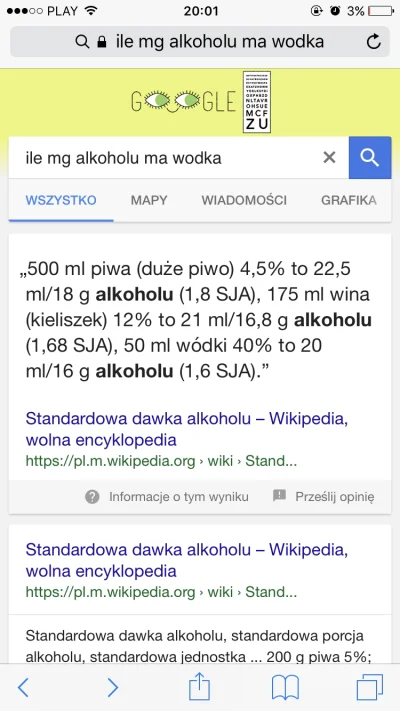 Benzenol - @midget: posiłkowałem się googlem który mówi ze 50 ml wódki to 16 g alko a...