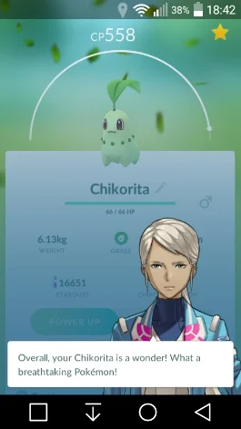 Paputka - Pierwsza chikorita, pierwszy pokemon o którym wiem że ma 100%. Nieźle, opła...