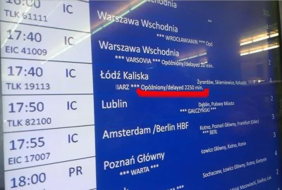 kolejniczy - PKP tablica przyjazdów opóźnienie Warszawa Zachodnia - 2250 minut. Minis...