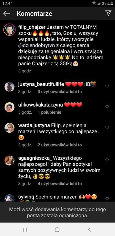 Wejszlo - @postacie zablokował komentowanie na insta