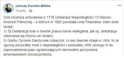 Zuben - Korwin porównuje deklaracje niepodległości stanów zjednoczonych do aneksji Kr...