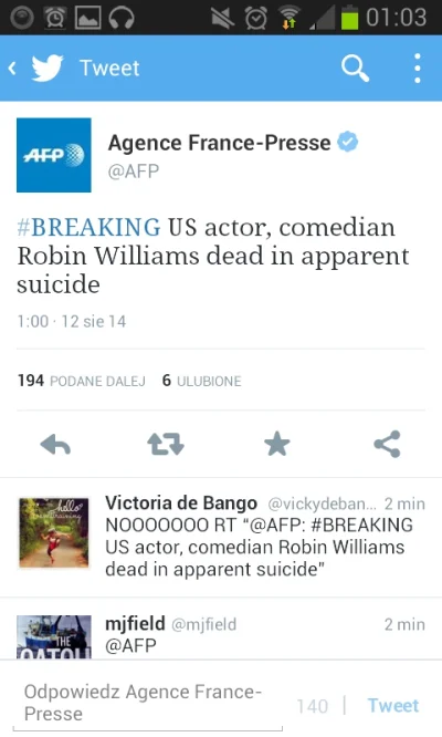 A.....i - Aktor Robin Williams popełnił samobójstwo. 



#nietaguje