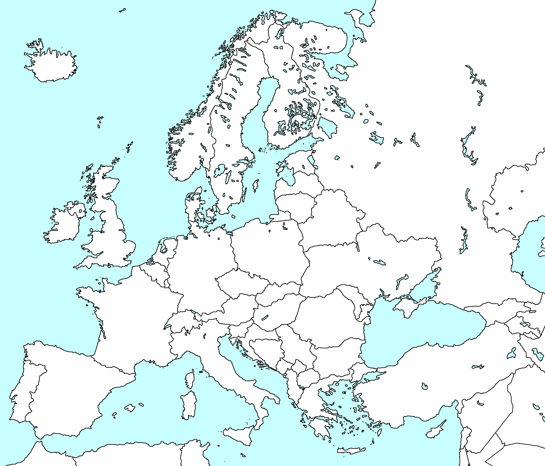 Контурная политическая карта Европы 1939