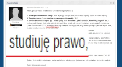 cz4rnyy - Przepraszam, szukam laptopa do 2,5k zł, studiuję prawo...
#prawo #studia #...