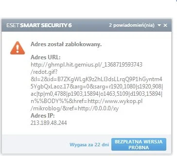 Mav666 - Wywala mi Eset cały czas na Wykopie jakieś info o blokowanym adresie, gdziek...