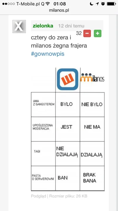 Macieq_ja - Żałosny poziom milanos.pl 
(Może prawdę mówią) Ale i tak szkalujmy milano...