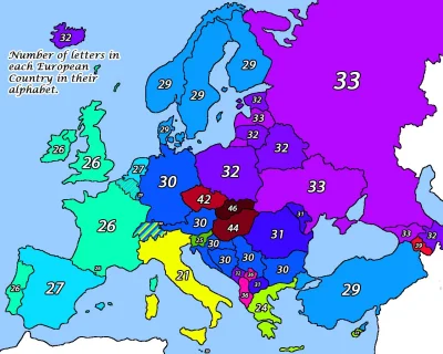 Bednar - Liczba liter w alfabetach w poszczególnych krajach Europy. Na Słowacji ponad...