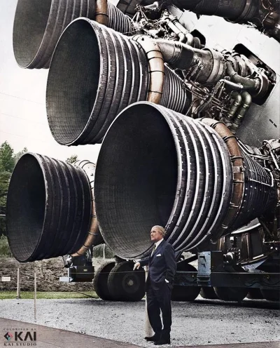 wfyokyga - Wernher von Braun i silnik rakietowy F-1, Alabama 1969 koloryzowane.
#his...