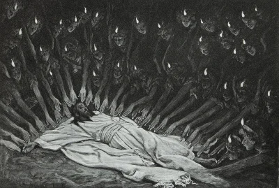 myrmekochoria - James Tissot, Anioły pilnujące Jezusa na pustyni i dotykające go palc...