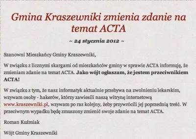 wigr - Oświadczenie gminy Kraszewniki ws. #acta 2012. ( ͡º ͜ʖ͡º)

#heheszki #internet...