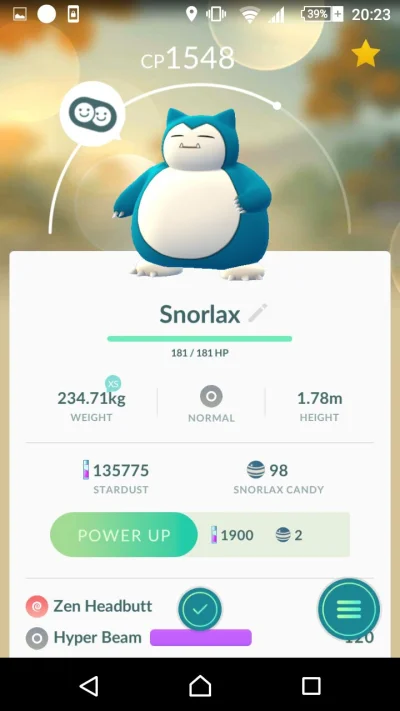 KisielBB - #pokemongo myślicie że ten Snorlax nadaje się do maxowania? Ma 84 lub 87 %...