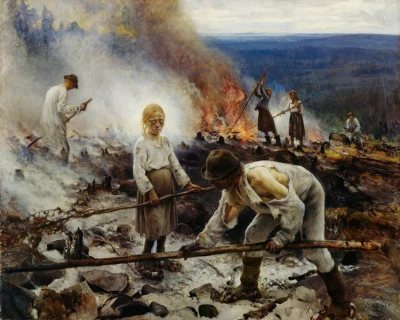 myrmekochoria - Eero Järnefelt, Wypalanie zarośli, Finlandia 1893. Wspaniały obraz; r...