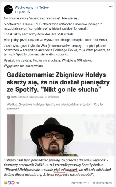 Kryspin013 - Można lubić Hołdysa lub nie. Spoko, sam za nim nie przepadam ale ten pos...