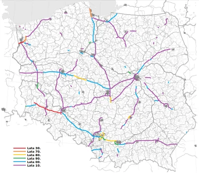 BobMarlej - Rozwój sieci dróg A+S w Polsce według dekad.