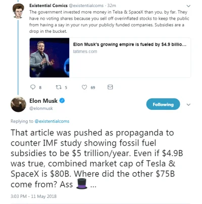 haussbrandt - Elon odpowiada na zarzuty, że jego firmy są utrzymywane z dotacji od pa...
