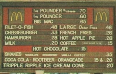 orbitowski - Menu McDonalds ~ 1970. #ciekawostki #fotohistoria