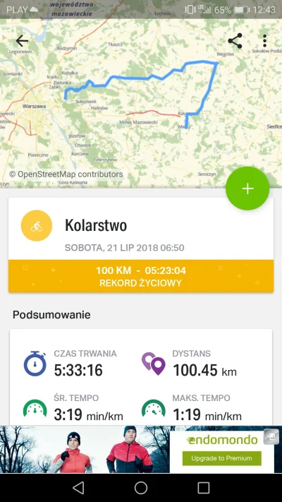 Mr_Trabalski - @BaKuMMz U mnie tylko 100km pękło w sobote. W planie było 150 ale plec...