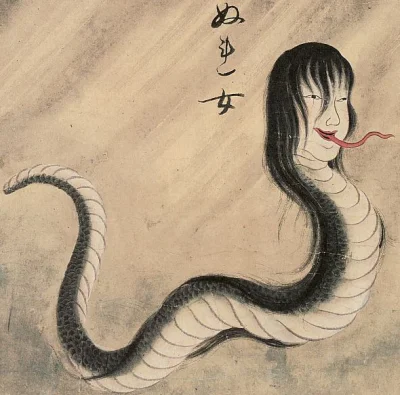Utsuro - Nure-onna (濡女 "Mokra kobieta") Yokai o kształcie ogromnego węża z głową kobi...